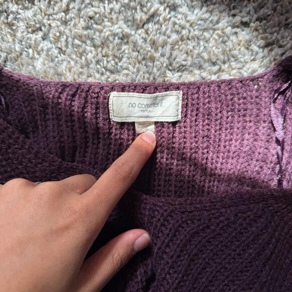 Preppy No Comment Cable Knit Purple V Neck Sweater - Picture 8 of 8